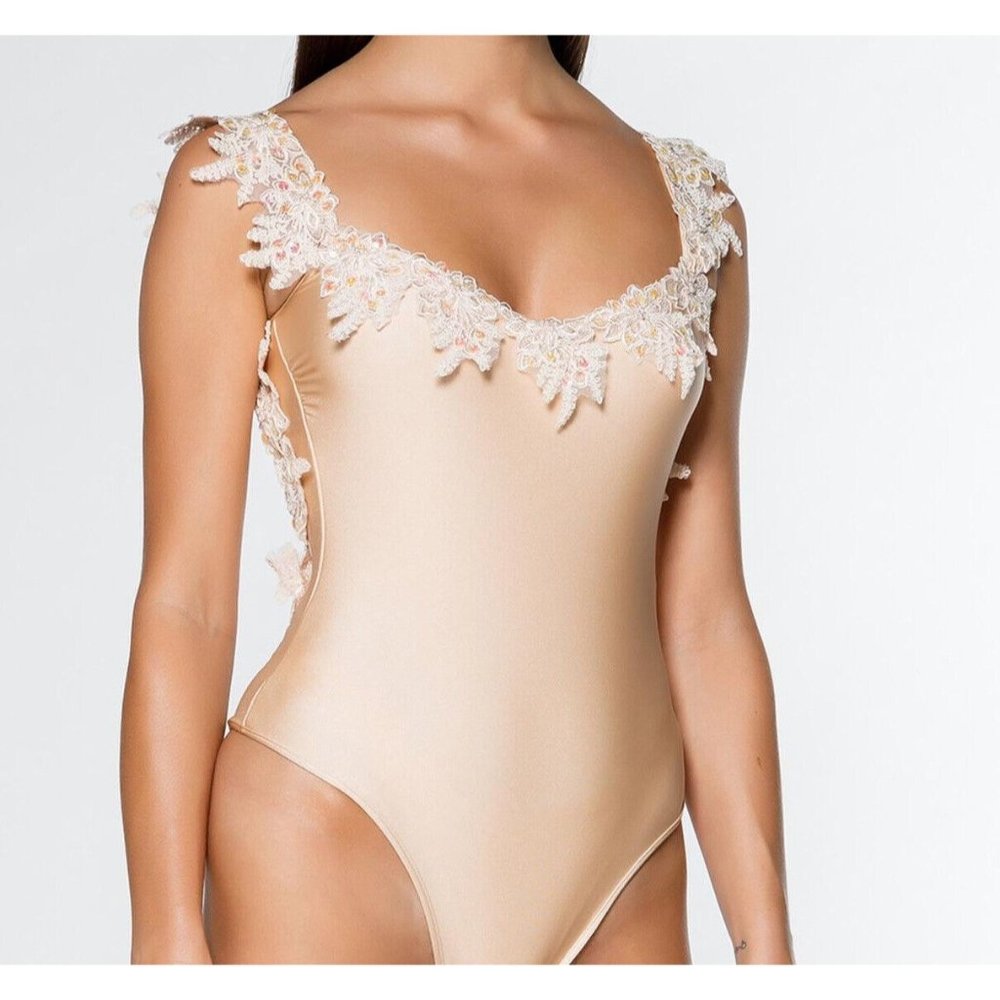 NWT LA REVECHE SWIMSUIT One-Piece Principessa Champagne Size L Satin